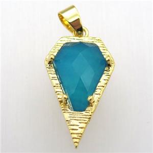 blue agate teardrop pendant, gold plated, approx 15-25mm