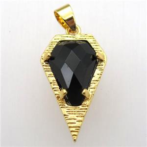 black onyx agate teardrop pendant, gold plated, approx 15-25mm