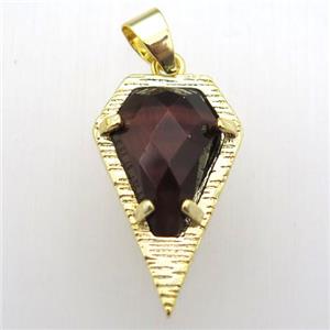red tiger eye stone teardrop pendant, gold plated, approx 15-25mm