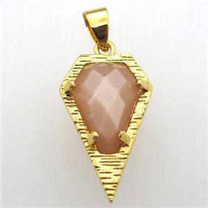 peach sunstone teardrop pendant, gold plated, approx 15-25mm
