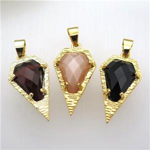 mix gemstone teardrop pendant, gold plated, approx 15-25mm