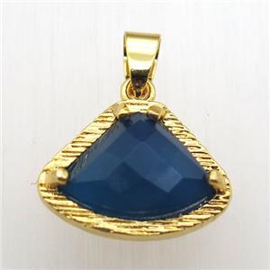 blue agate fan pendant, gold plated, approx 15-20mm