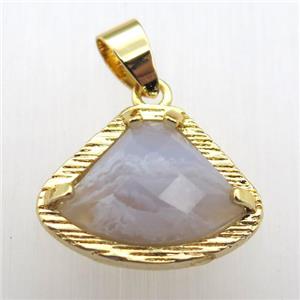blue lace agate fan pendant, gold plated, approx 15-20mm