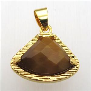 tiger eye stone fan pendant, gold plated, approx 15-20mm