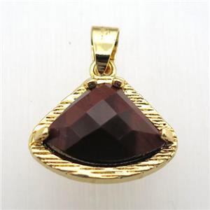 red tiger eye stone fan pendant, gold plated, approx 15-20mm