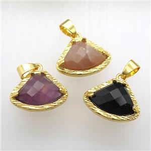 mixed gemstone fan pendant, gold plated, approx 15-20mm