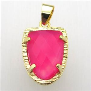 hotpink agate tongue pendant, gold plated, approx 15-20mm