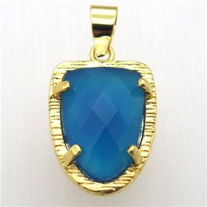 blue agate tongue pendant, gold plated, approx 15-20mm