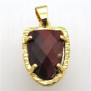 red tiger eye stone tongue pendant, gold plated, approx 15-20mm