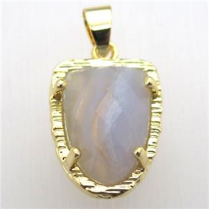 blue lace agate tongue pendant, gold plated, approx 15-20mm
