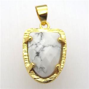 white howlite turquoise tongue pendant, gold plated, approx 15-20mm