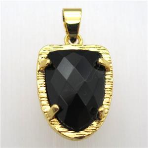 black onyx agate tongue pendant, gold plated, approx 15-20mm