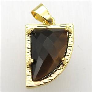 tiger eye stone horn pendant, gold plated, approx 15-20mm
