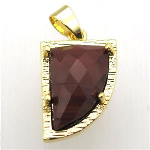 red tiger eye stone horn pendant, gold plated, approx 15-20mm