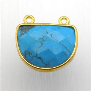 blue turquoise moon pendant, gold plated, approx 13-17mm
