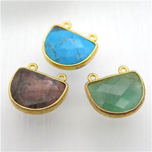 mixed gemstone moon pendant, gold plated, approx 13-17mm