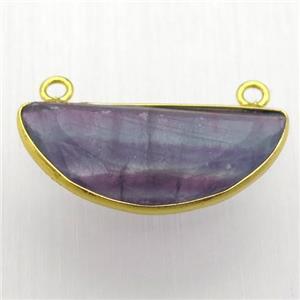 purple fluorite moon pendant, gold plated, approx 15-30mm