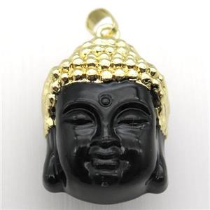 black glass buddha pendant, gold plated, approx 25-35mm