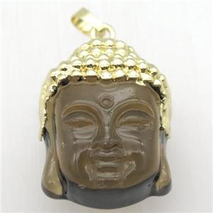 glass Buddha pendant, gold plated, approx 25-35mm