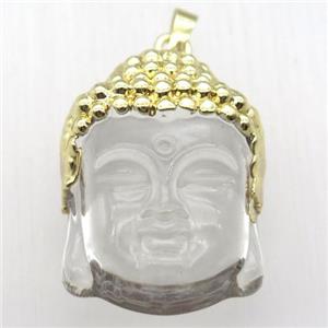 white glass Buddha pendant, gold plated, approx 25-35mm