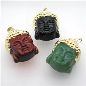 lampwork glass Buddha pendant, gold plated, mix color, approx 25-35mm