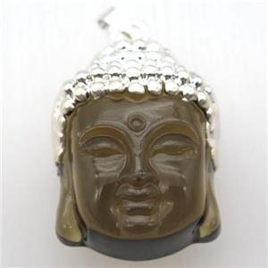 glass Buddha pendant, silver plated, approx 25-35mm