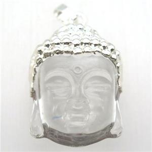 white glass Buddha pendant, silver plated, approx 25-35mm