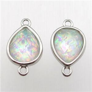 Fire Opal teardrop connector, synthetic, platinum plated, approx 9-11mm
