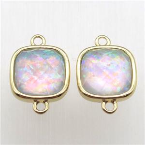 Fire Opal square connector, synthetic, gold plated, approx 10x10mm