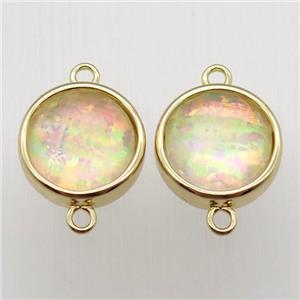 yellow Fire Opal circle connector, synthetic, gold plated, approx 11mm dia