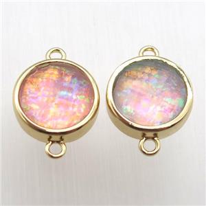 Fire Opal circle connector, synthetic, gold plated, approx 11mm dia