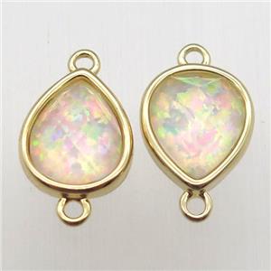 yellow Fire Opal teardrop connector, synthetic, gold plated, approx 9-11mm