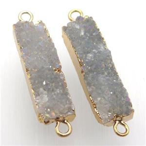 druzy quartz connector, rectangle, AB color, gold plated, approx 10-35mm