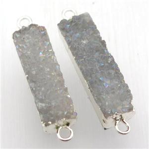 druzy quartz connector, rectangle, AB color, silver plated, approx 10-35mm