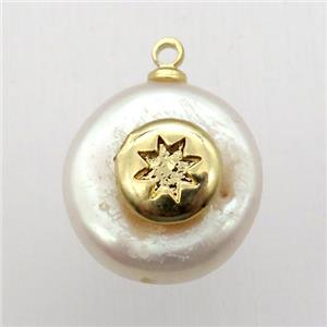 Natural pearl pendant with northstar, approx 10-14mm dia