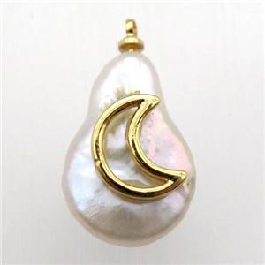 Natural pearl pendant with moon, approx 10-18mm