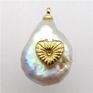Natural pearl pendant with heart, approx 10-18mm