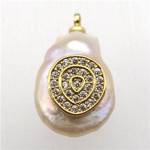 Natural pearl pendant with zircon, rebirth, approx 10-18mm