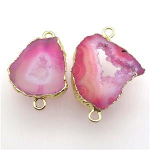 pink druzy agate connector, freeform, gold plated, approx 20-35mm