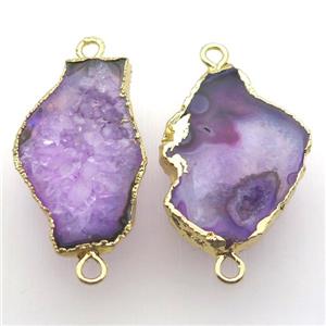 purple druzy agate connector, freeform, gold plated, approx 20-35mm
