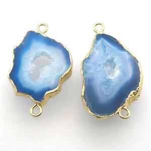 blue druzy agate connector, freeform, gold plated, approx 20-35mm