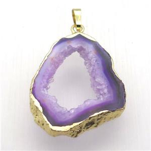 purple druzy agate pendant, freeform, gold plated, approx 25-50mm