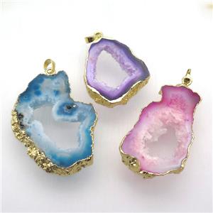 mixed druzy agate pendant, freeform, gold plated, approx 25-50mm