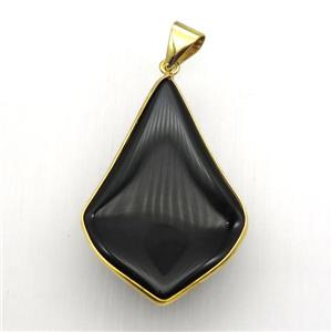 black cat eye glass pendant, teardrop, approx 30-45mm