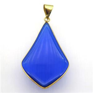 blue cat eye glass pendant, teardrop, approx 30-45mm