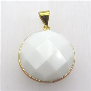 white cat eye glass circle pendant, approx 30mm dia