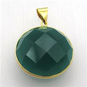 green cat eye glass circle pendant, approx 30mm dia