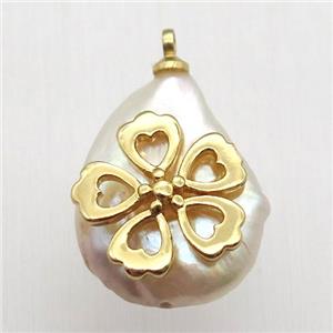 Natural pearl pendant flower, approx 10-16mm