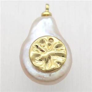 Natural pearl pendant, approx 10-16mm