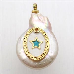 Natural pearl pendant with star, approx 10-16mm